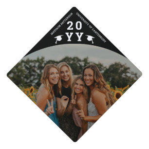 Simple Modern Photo Year Black Graduation Cap Topper