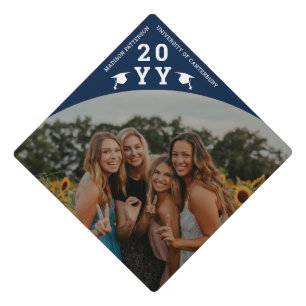 Simple Modern Photo Year Blue Graduation Cap Topper