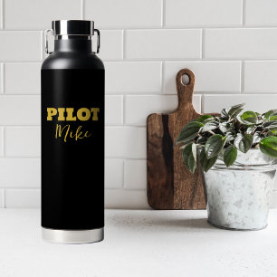 Simple Modern PILOT Typography, Gold Black, Custom Water Bottle