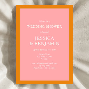 Simple Modern Pink and Orange Bridal Shower Invitation