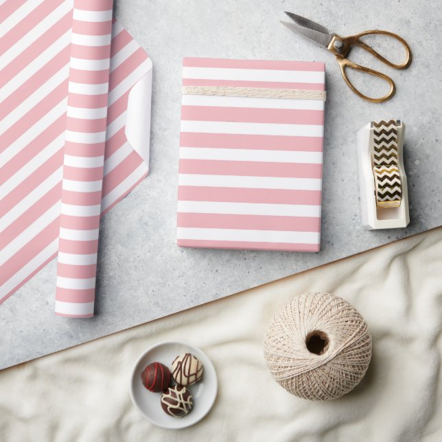 Simple Modern Pink and White Striped Minimalist   Wrapping Paper (Crafts)