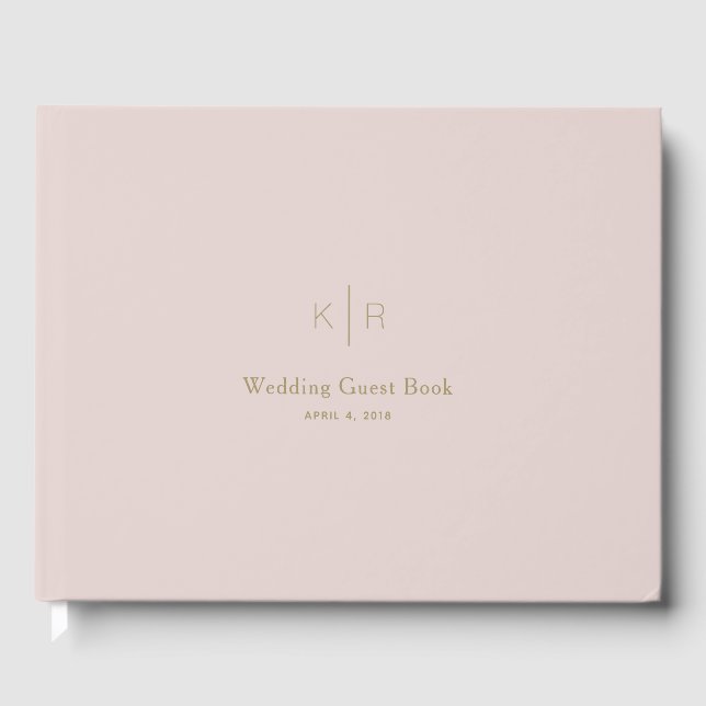 Simple Modern Pink Beige Gold Wedding Guest Book (Front)