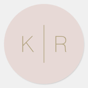 Simple Modern Pink Beige Monogram Wedding Classic Round Sticker