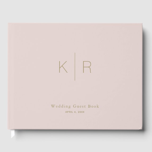 Simple Modern Pink Beige Monogram Wedding Guest Book (Front)