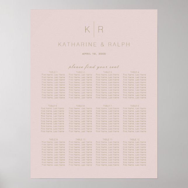 Simple Modern Pink Beige Wedding Seating Chart (Front)