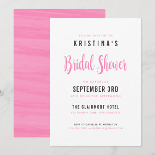 Simple Modern Pink Bridal Shower Watercolor Invitation