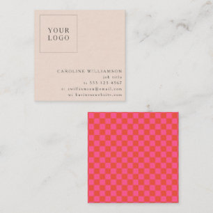 Simple Modern Pink Checkerboard Your Logo Custom Square Business Card