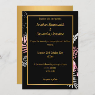 SIMPLE MODERN PINK GOLD FLORAL WEDDING ALL BLACK INVITATION