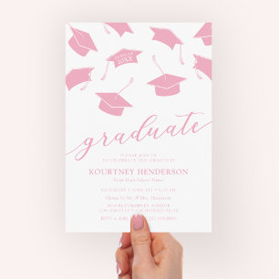 Simple Modern Pink Graduation Party Invitations