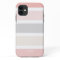 Simple Modern Pink Grey Cream Stripes Monogram