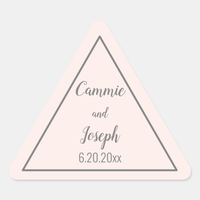 Simple Modern Pink Grey Triangle Wedding Geometric Triangle Sticker (Front)