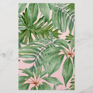Simple Modern Pink Palm Leaf Tropical Floral Stationery