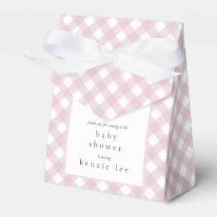 Simple Modern Pink Plaid Bow Baby Shower Favor Box
