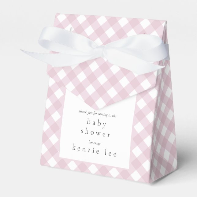 Simple Modern Pink Plaid Bow Baby Shower Favor Box (Front Side)