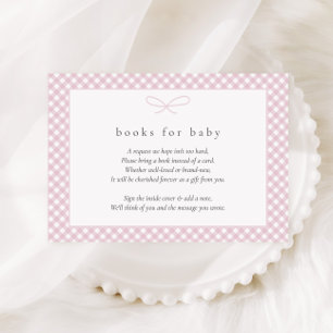 Simple Modern Pink Plaid Bow Books for Baby Enclosure Card