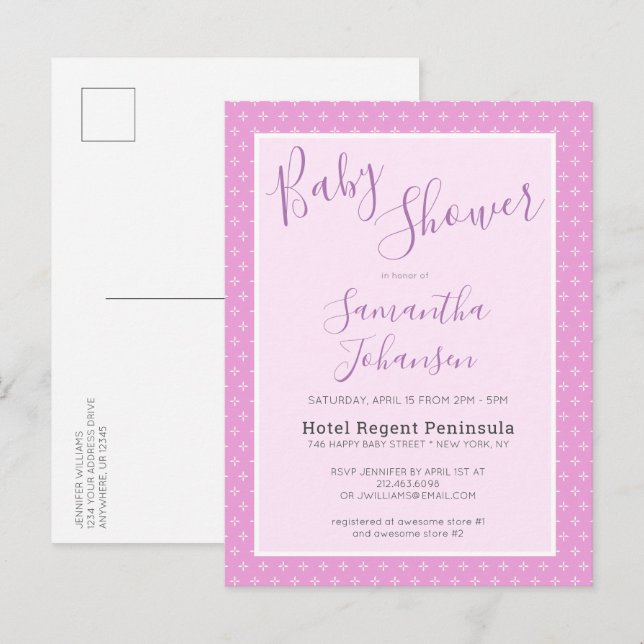 Simple Modern Pink Star Pattern Baby Shower  Invitation Postcard (Front/Back)