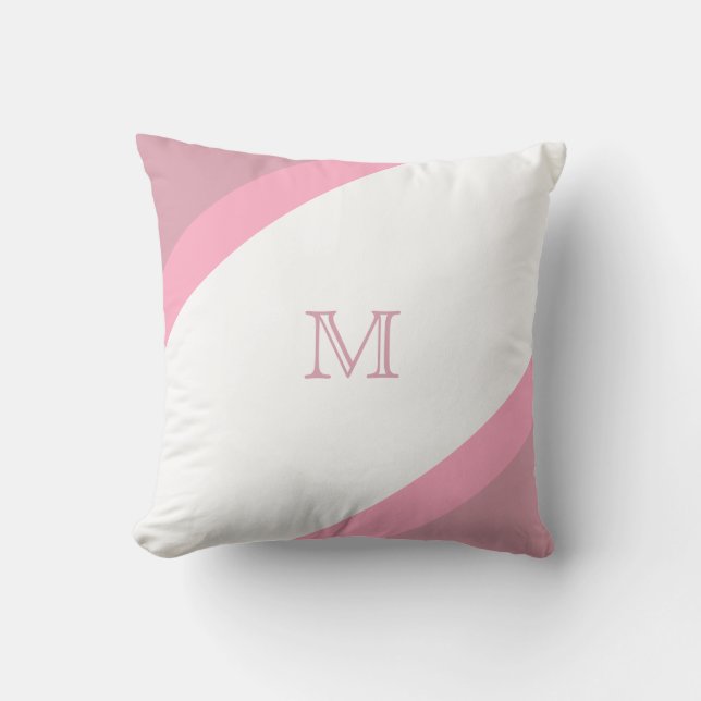 Simple Modern Pink Striped Monogram Throw Pillow (Front)