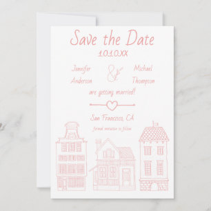 Simple Modern Pink White Vintage Home Save The Date