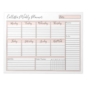 Simple Modern Pink White Weekly Custom Planner Notepad