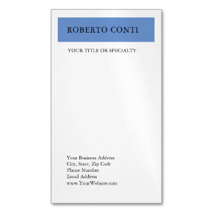 Simple Modern Plain Minimalist Blue White Magnetic Business Card
