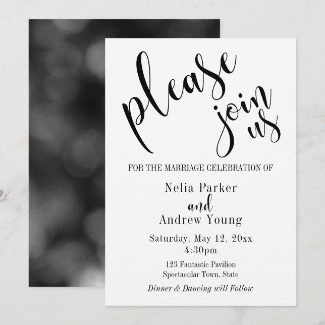 Simple, Modern "Please Join Us" Typography Wedding Invitation (Front/Back)