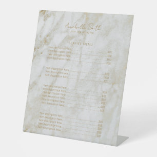 Simple Modern Price List Elegant Gold Marble Pedestal Sign