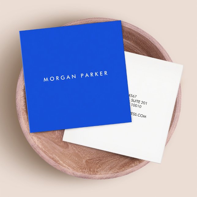 Simple Modern Professional Cobalt Blue Square Business Card (Creator Uploaded)