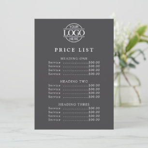 Simple Modern Professional Logo Menu Price List