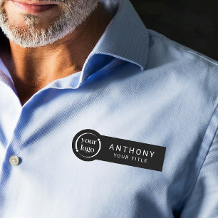 Simple Modern Professional Logo on Black Name Tag