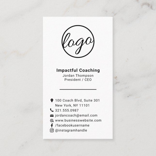 Simple Modern Professional Logo Social Media Icons Business Card (Front)