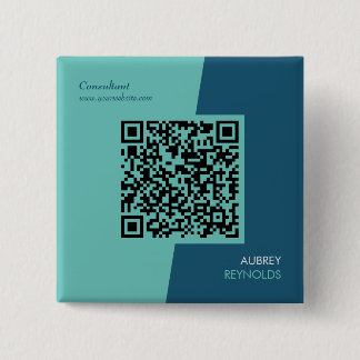 Simple Modern Professional QR Code Blue Green 2 Inch Square Button
