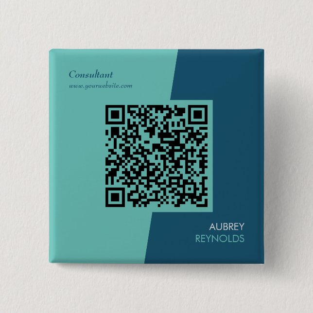 Simple Modern Professional QR Code Blue Green 2 Inch Square Button (Front)