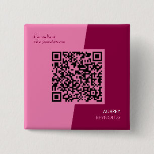 Simple Modern Professional QR Code Feminine Pink 2 Inch Square Button