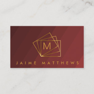 Simple Modern Professional Red Burgundy and Gold Business Card