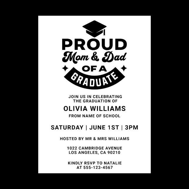 Simple Modern Proud Mom And Dad Graduation Party Invitation (stylish typography graduation party invitation)