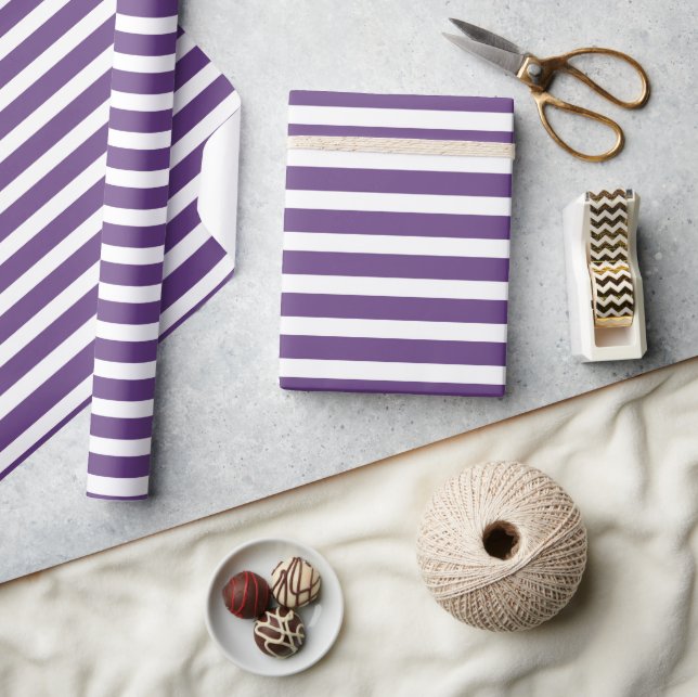 Simple Modern Purple and White Striped Minimalist Wrapping Paper (Crafts)