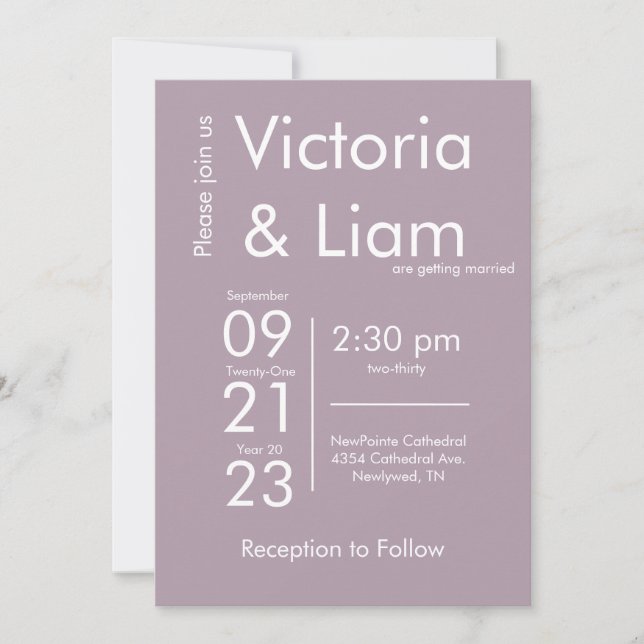 Simple Modern Purple Lavender Wedding Invitation (Front)