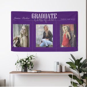 Simple Modern Purple Photo Graduation Party Banner