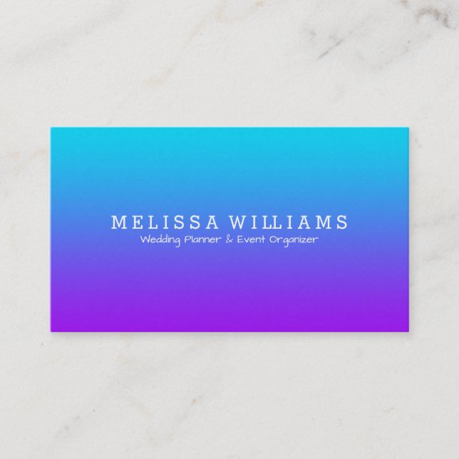 Simple Modern Purple To Blue Ombre White Accent Business Card (Front)