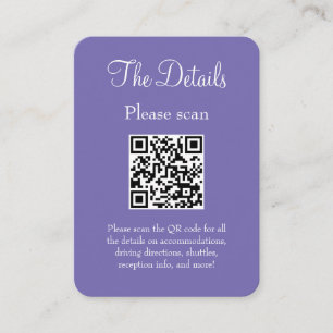 Simple Modern Purple Wedding Details with QR Code Enclosure Card