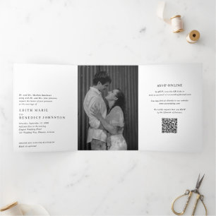 Simple Modern QR Code Photo Elegant Wedding Tri-Fold Invitation