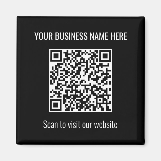 Simple Modern QR Code Square Black Magnet (Front)