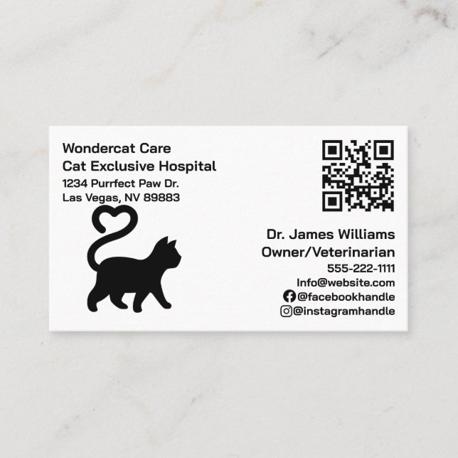 Simple , Modern , QR Code Veterinary Hospital  Business Card (Front)