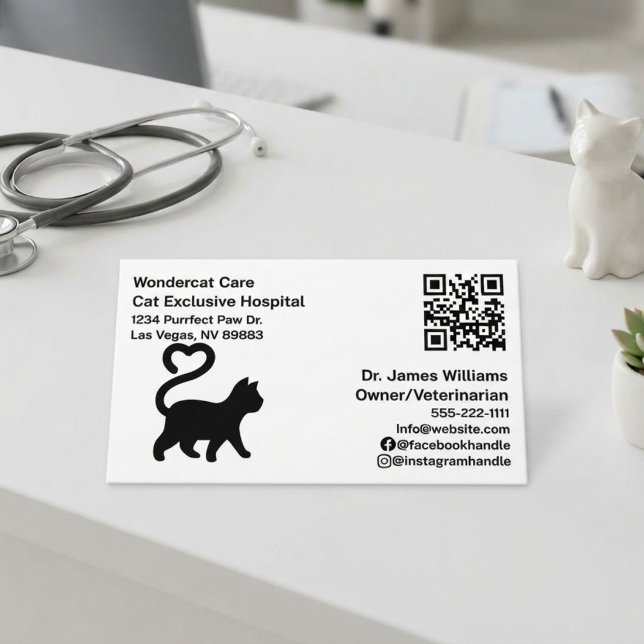 Simple , Modern , QR Code Veterinary Hospital  Business Card (Creator Uploaded)