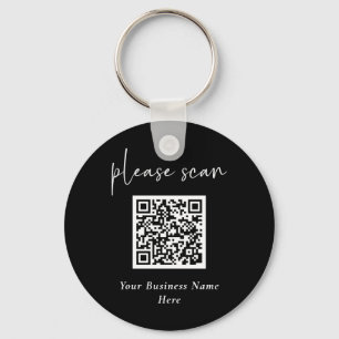 Simple Modern QR Code with Business Name   Black Keychain