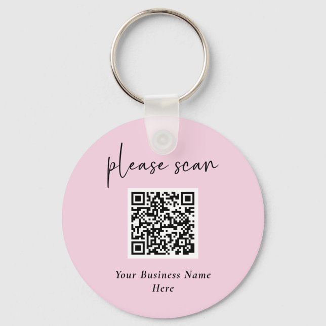 Simple Modern QR Code with Business Name | Pink Keychain (Front)