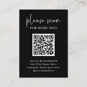 Simple Modern QR Code with Logo Back Black Business Card