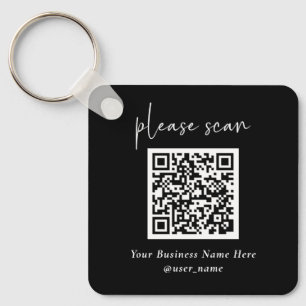 Simple Modern QR Code with Logo Back   Black Keychain