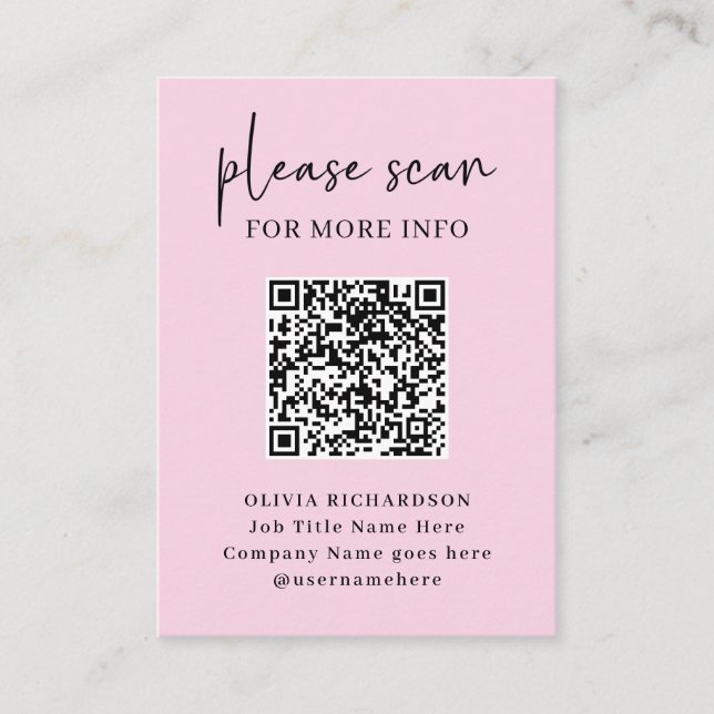 Simple Modern QR Code with Logo Back | Blush Pink Business Card (Front)