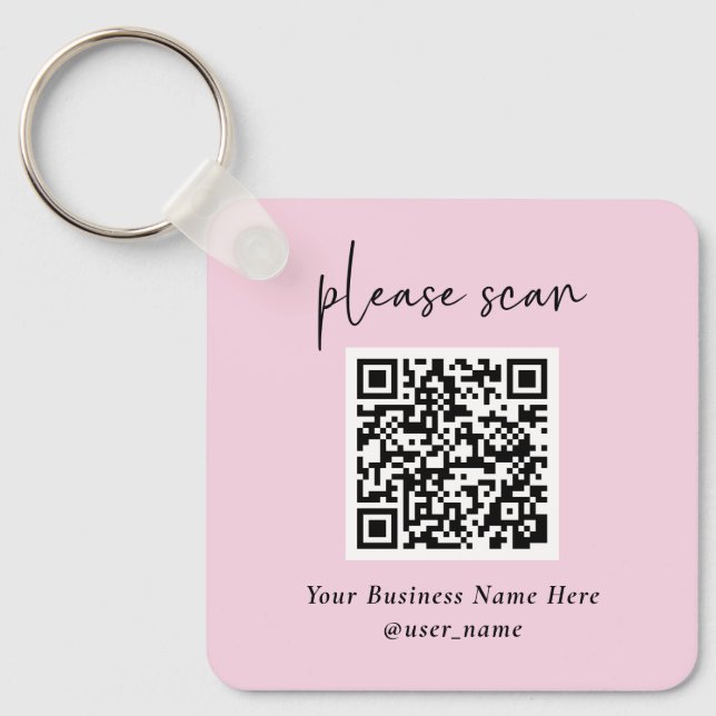 Simple Modern QR Code with Logo Back | Blush Pink Keychain (Front)